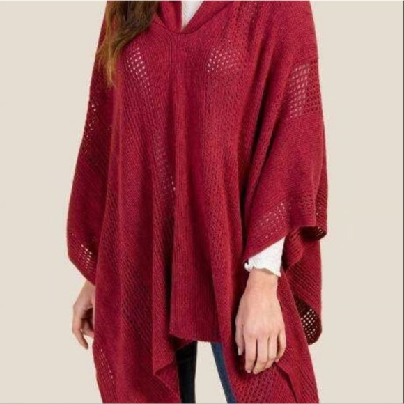 Francesca’s Women’s‎ Acrylic Knitted Clover Hooded Poncho One Size Orange - Picture 1 of 6